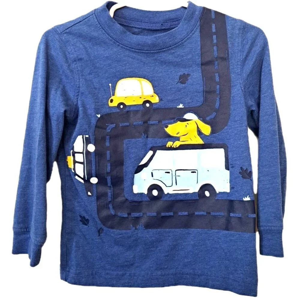 Carter's Boys 2T Multicolor Vehicles Blue Long Sleeve T-Shirt